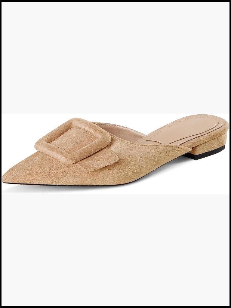 Pointed Toe Suede Mules Kitten Heel Elegant Wedding Party Shoes Square Buckle
